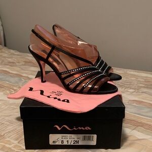 Nina Shoes Black and Rose Gold Strappy Slingback Sandals